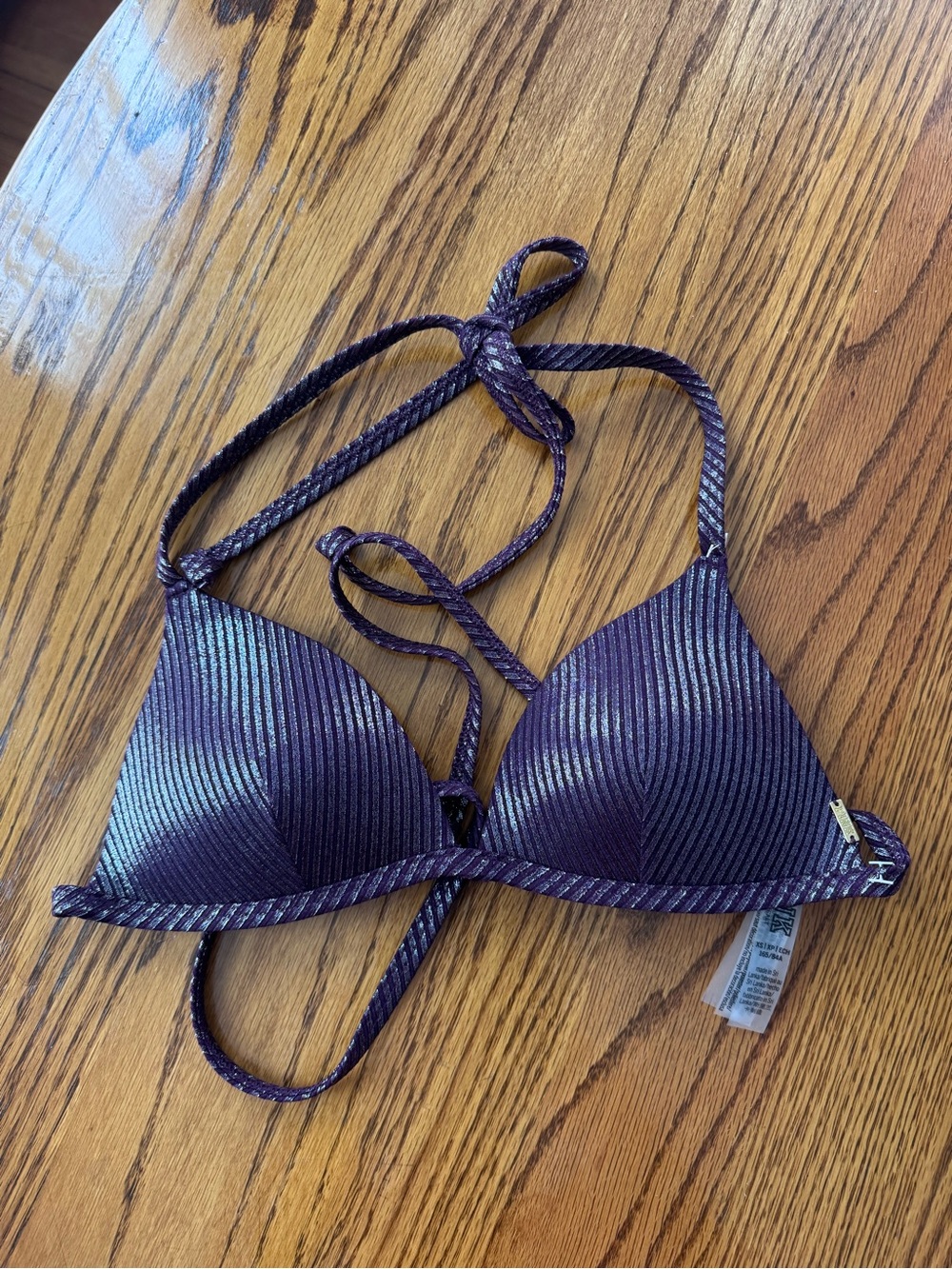 Victoria's Secret PINK Metallic-Trim Triangle Swim Top in Purple